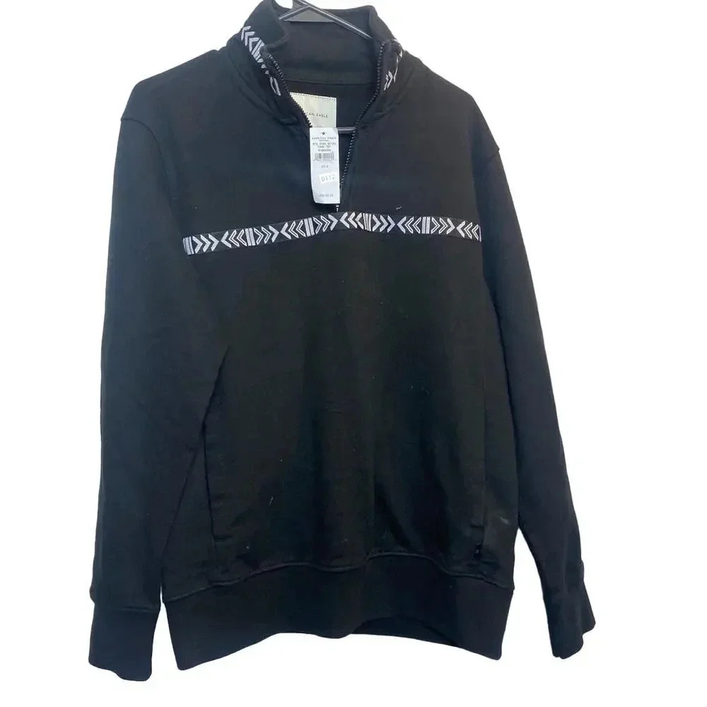 NWT American Eagle Outfitters Quarter Zip Sweatshirt Oversized Fit Black Size S